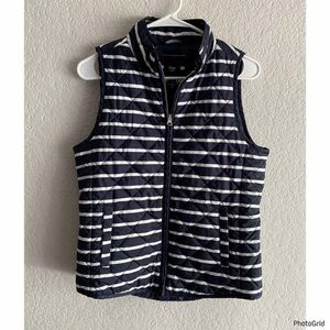 GAP Black and White Striped Quilted Vest